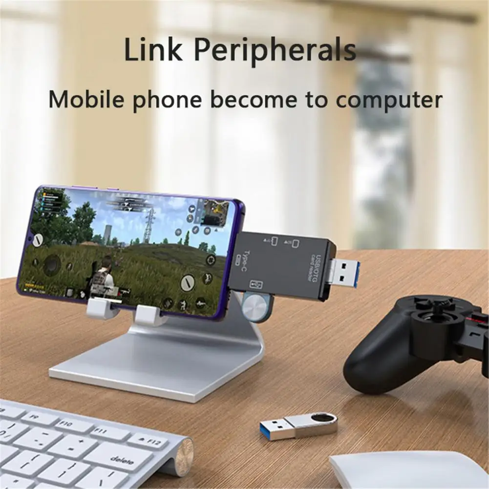 Micro USB Mini Phone Adapter 6-in-1 Mult USB 3.0 Card Reader Type-C TF-SD Card Reader Laptop OTG Adapter All in one