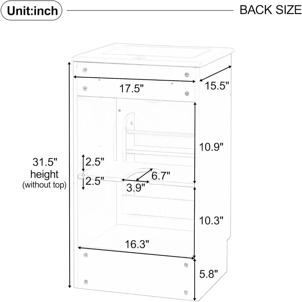 Lemari Kamar Mandi 18 inci dengan Wastafel & Organizer Pintu, Lemari Penyimpanan Kamar Mandi Kayu dengan Rak yang Dapat Disesuaikan, Wastafel Pedestal dengan Penyimpanan
