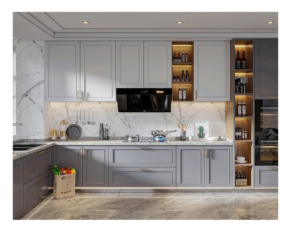 

Custom Luxury Kitchen Furniture Wooden Wall Hanging Home Modular Kitchen Cabinet Modern Design