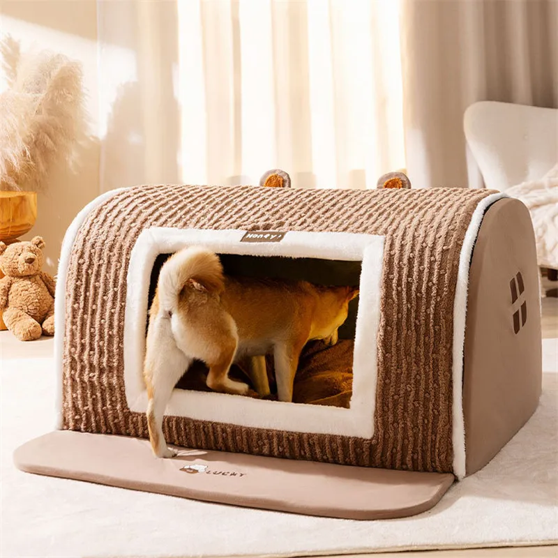 

Large Eco-Friendly Pet Bed Kennel Classic Fashion Solid Square Dog House Cute Soft Nest Tent Warmth Removable Washable for Cats
