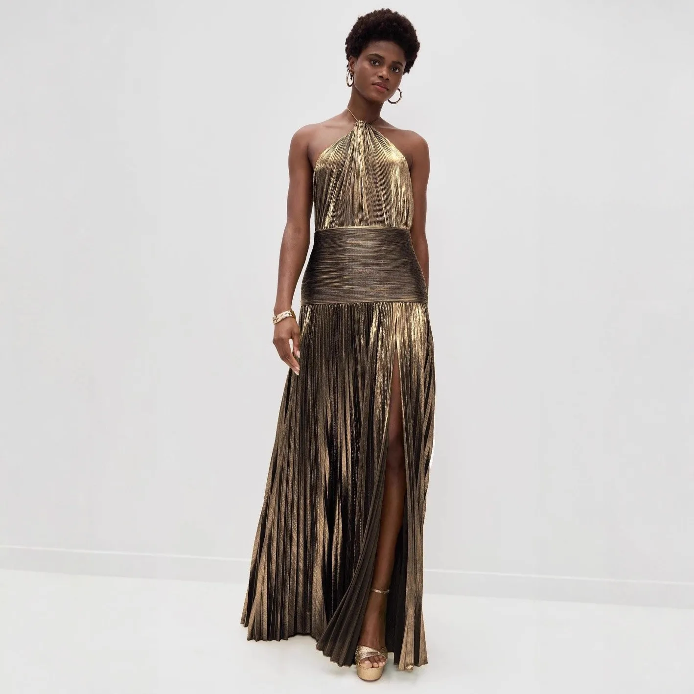 Elegant Party Dress Sleeveless Long Dresses Pleated Slit Maxi Dress High Slit Wrap Front Evening Dress for Wedding Guest Prom view 5