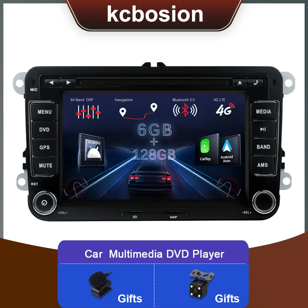 Android 14 Car Radio GPS For VW Volkswagen Skoda Octavia Golf 5 6 Touran Passat B6 Polo Jetta 6+128G 2 Din Multimedia Player DSP