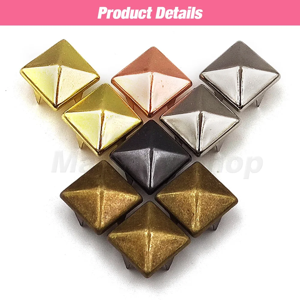 100Pcs 6-12mm Metal Rivets Square Spike Studs Pyramid Rivets For Leathercraft/Clothes/Shoes/Bags/Belt Punk DIY