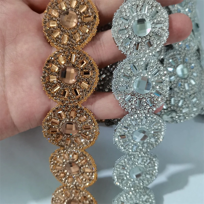 Rhinestone Beaded Trim Resin Rhinestone Hotfix Ribbon Iron on Chain do samodzielnego wykonywania odzieży, butów, dekoracji sukienek