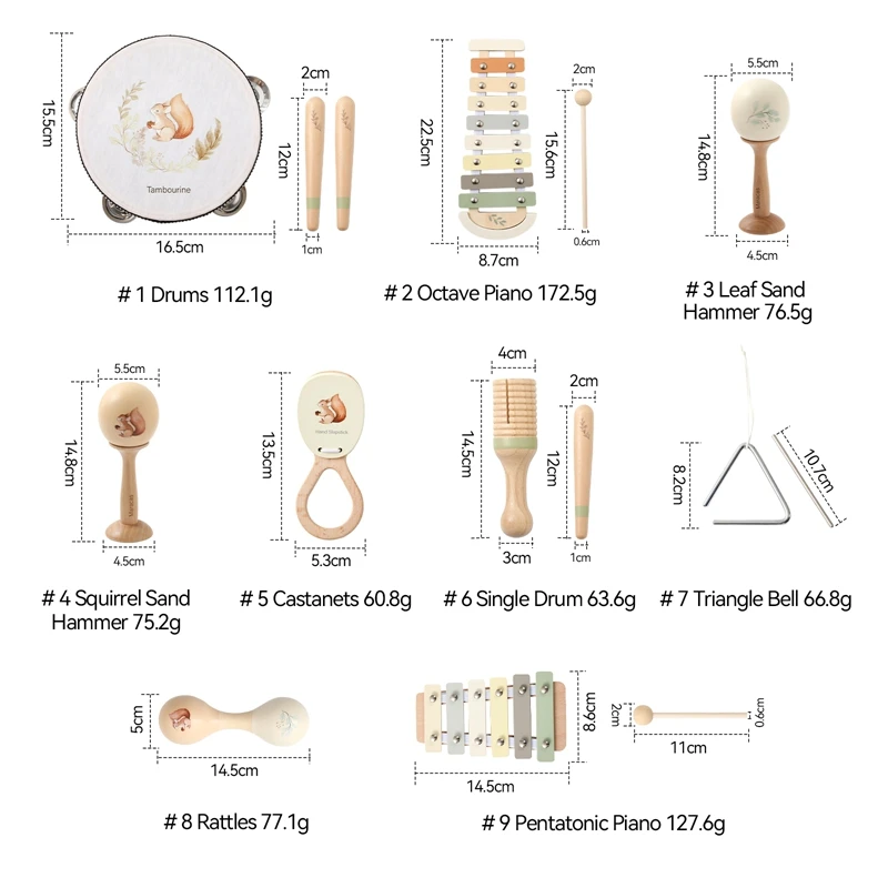 ไม้ Montessori เครื่องดนตรีสําหรับทารก, ระนาด, Rattle, กลอง, ดนตรีตรัสรู้, ของเล่นเพื่อการศึกษา, คริสต์มาสของขวัญ