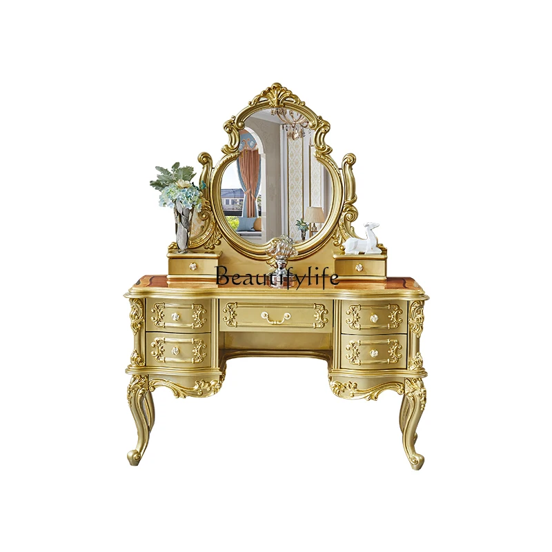 

European-style all-solid wood dresser French villa bedroom high-end protagonist carved makeup table