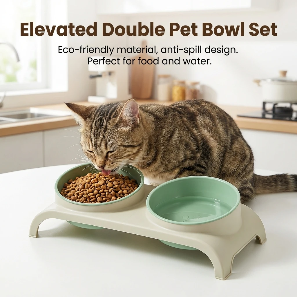 Stainless Steel Double Bowl Pet Feeder With Anti-slip Base Dual-purpose Designs For Cats And Dogs Feeding And Drinking