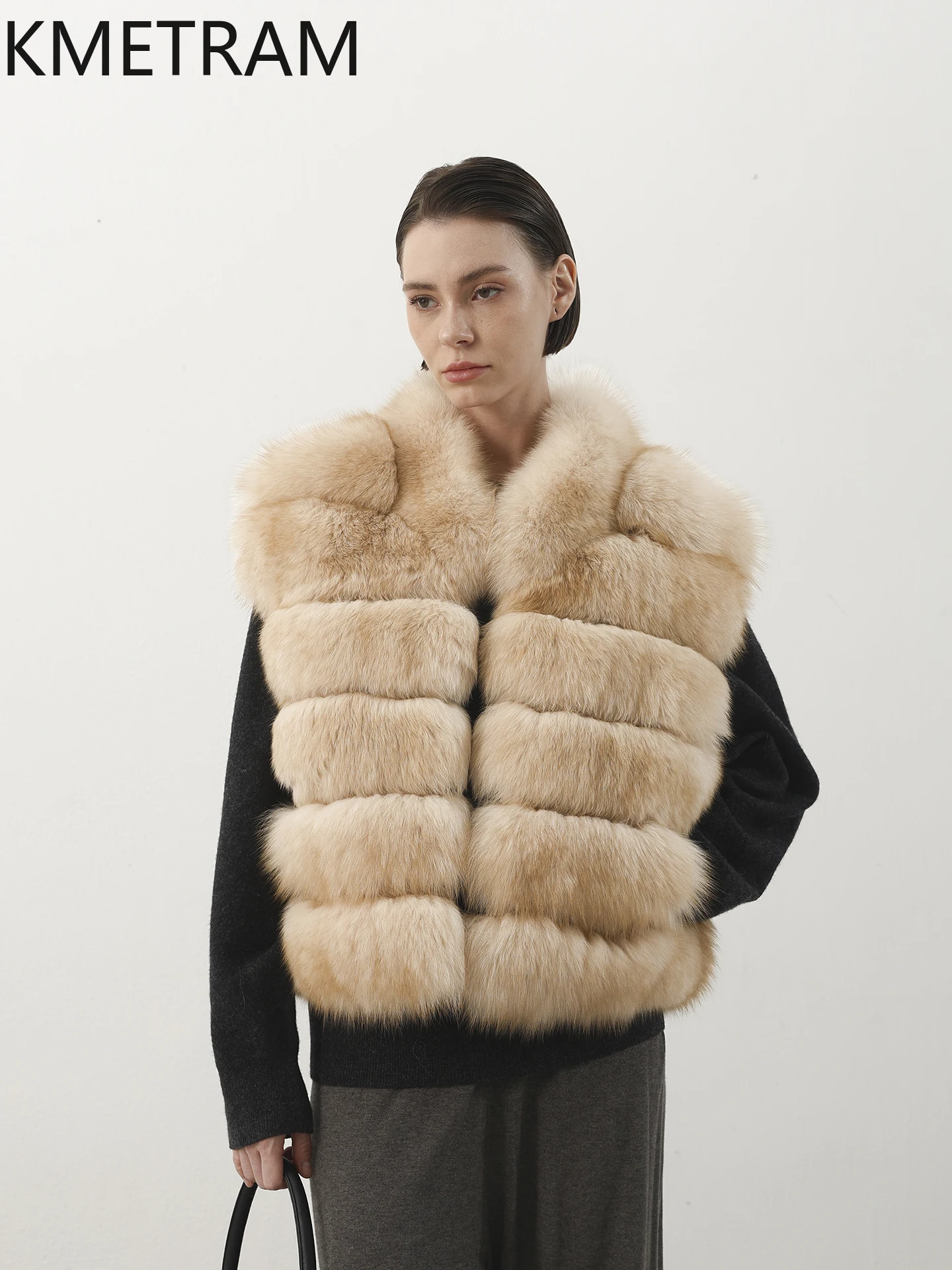 KMETRAM 100% Natural Fox Fur Vest Slimming Soft Mid-Length Women's Fur Jacket 2025 Autumn -Winter Clothing fourrures femmes