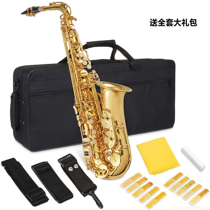 High Quality Eb Alto Saxophone Brass Lacquered Gold E Flat Sax Musical Woodwind Instrument With Case Mouthpiece Accessories