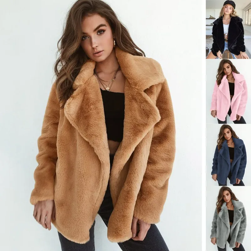 Autumn Warm Plush Coats Women Fur Lamb Thicken Long Sleeve Female Jackets Overcoat Outerwear Faux Fur Coats For Women