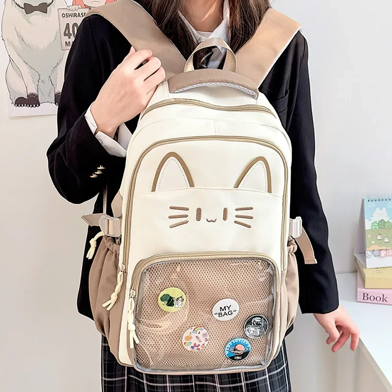 BOMO Kawaii Womens Backpack Sweet Pink Japanese Cartoon Iatbag Fashion Large Capacity Casual Versatile Backpacks for Ladies