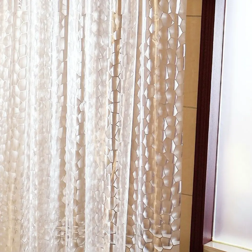 Modern 3D Shower Curtain Waterproof Mold Resistant Pebble Texture Bathroom Divider Semi Transparent Bath Screen Privacy