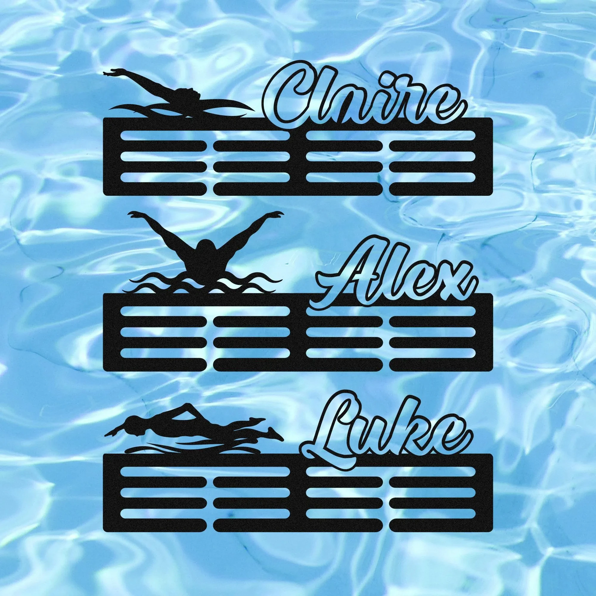 Custom Name Swimming Medal Hanger Personalized Swim Medal Hanger Sports Metal Display Rack 12 Rungs for Medals & Ribbons Swimmer