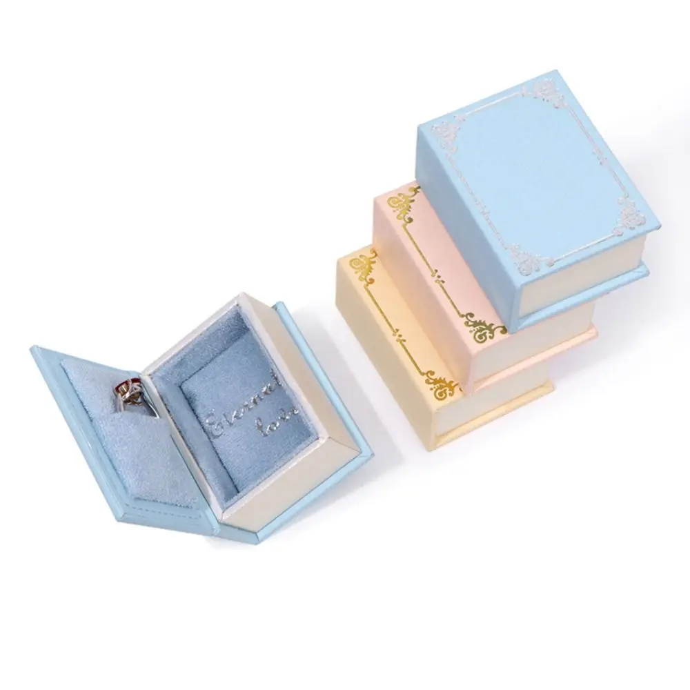 High Quality Book-shaped Ring Box Retro with Suede Fabric Lining Ring Holder Flip Lid Jewelry Gift Storage Box