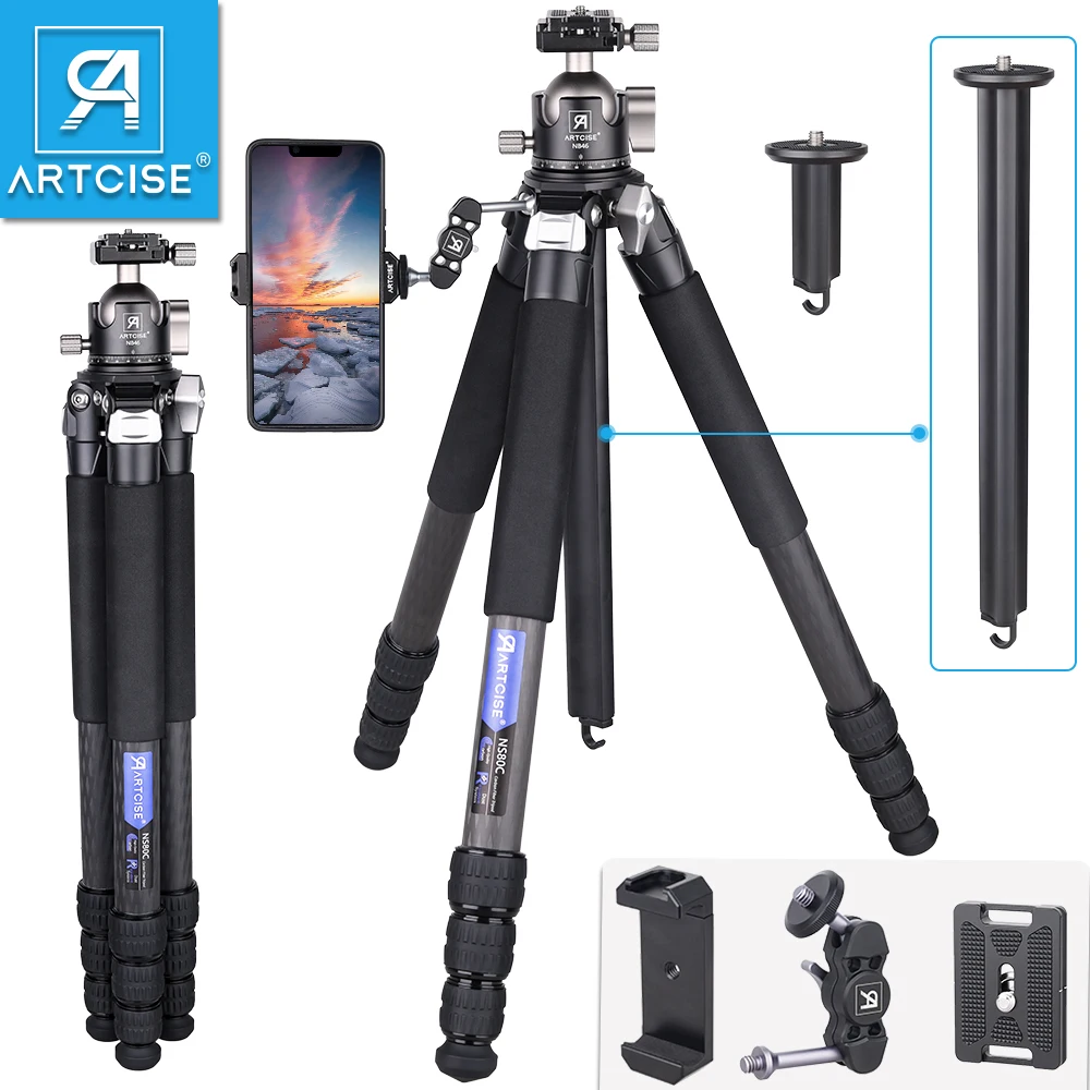 ARTCISE NS80C Professiona Compact Travel CarbonFiber Camera Tripod with 46mm Ballhead and Special-Shaped Center Column,Load 15kg