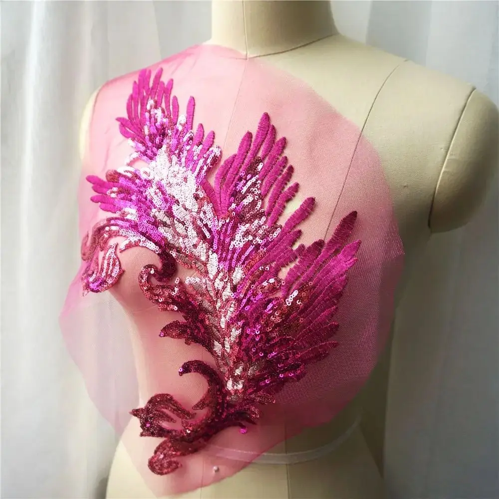 Patch Sequin Embroidery Sequin Appliques Phoenix Tail DIY Sew On Patch Embroidery Patch Wedding Gown DIY Decoration
