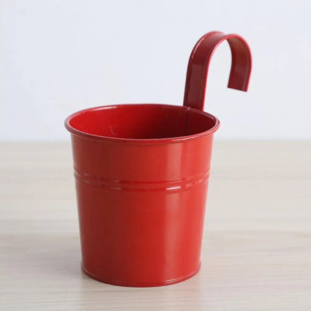 Iron Hanging Flower Pot Balcony Planter With Detachable Hook Solid Color Herb Pot For Indoor Windows Garden Fence Railing 화분