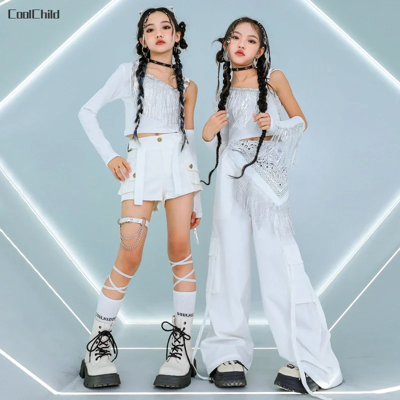 Hip Hop Girls K-pop Elegant Crop Top Shorts Street Dance Cargo Pants Kids Streetwear Child Jazz Costumes Girl Group Clothes Sets