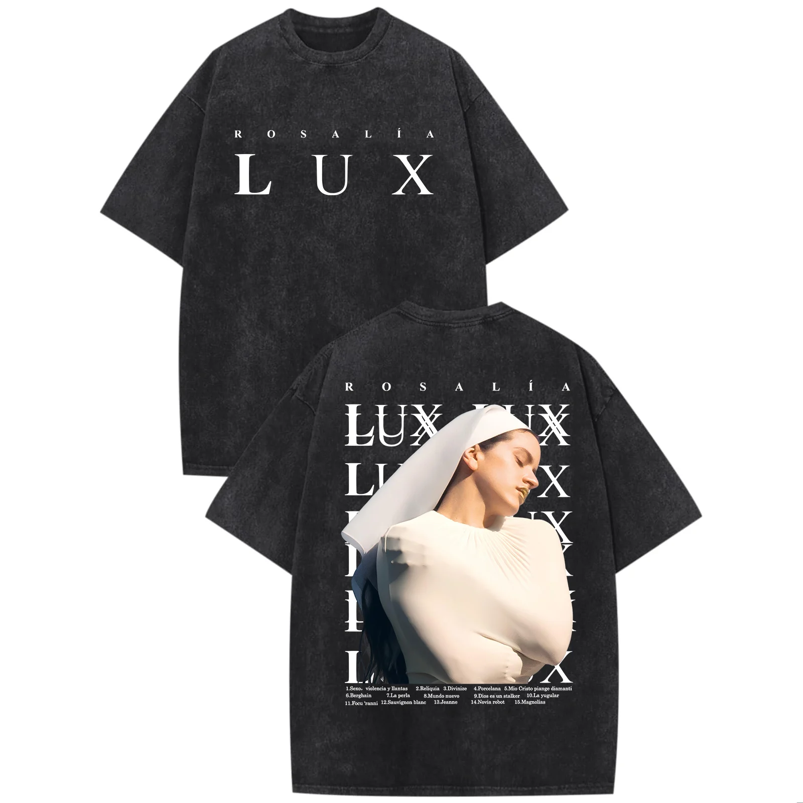 Rosalia Lux Tour 2026 Washed T-shirt Men Women Rosalia Lux Album Hip Hop Short Sleeve Oversized Tee Shirt