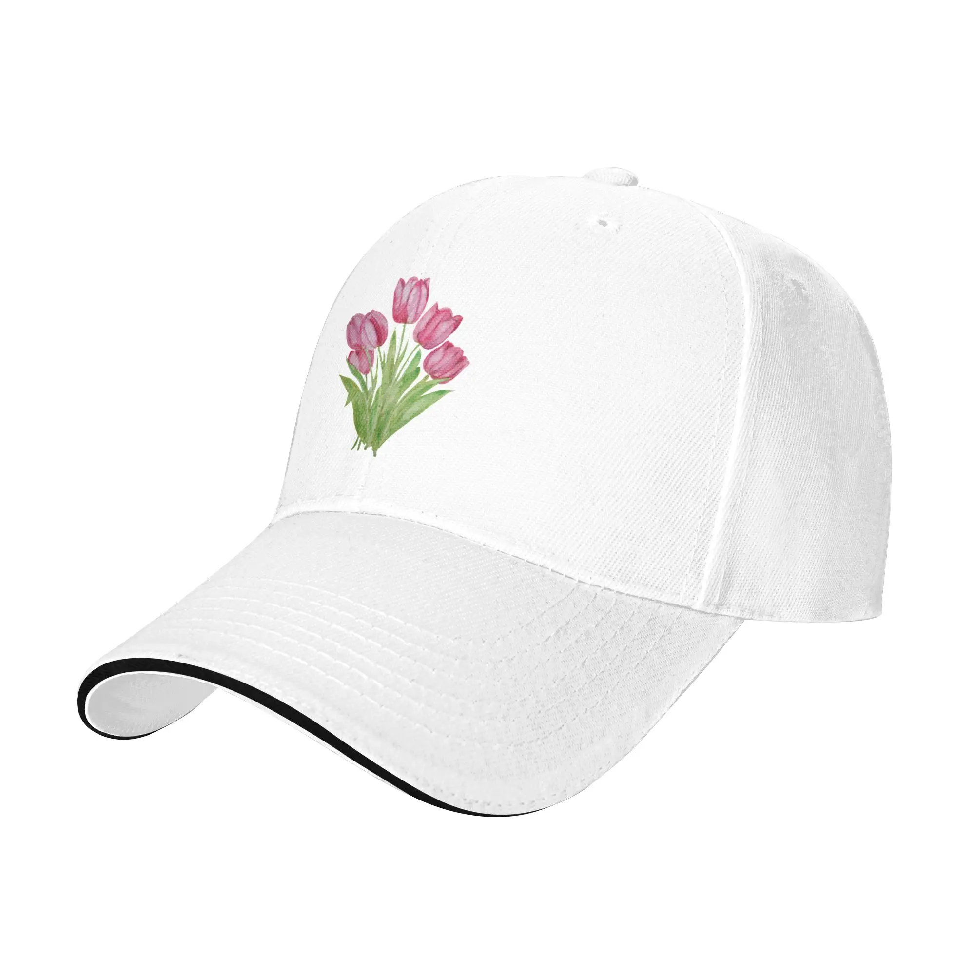 hand painted pink tulips flowers watercolor painting Gift For Children Men Women A Baseball Cap Hat