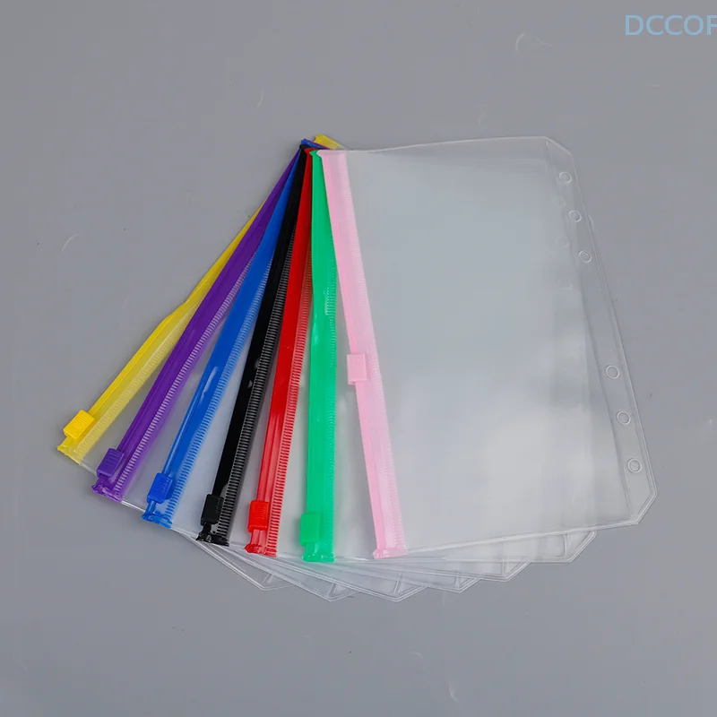 4pcs A6 6-Hole Binder Pockets Waterproof PVC Envelopes Zipper Binder Pouches