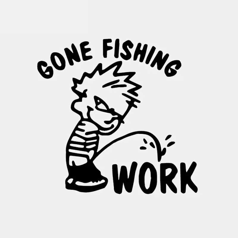 Car Stickers Personality To Go Fishing To Urinate To Work Fisherman Window Car Stickers PVC Decal Black/white, 15cm*14cm