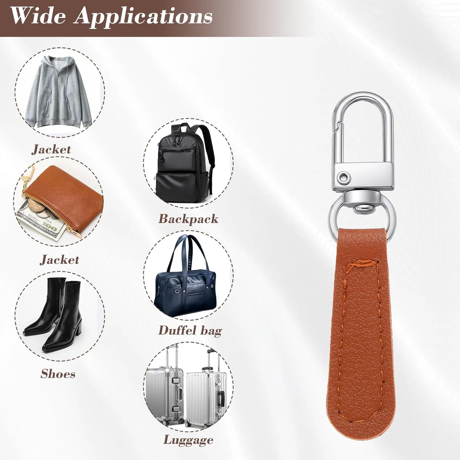 4pcs/set PU Leather Zipper Pull Replacement, Pull Zipper Tabs Fasteners for Bags Luggage Purses Backpacks image 5