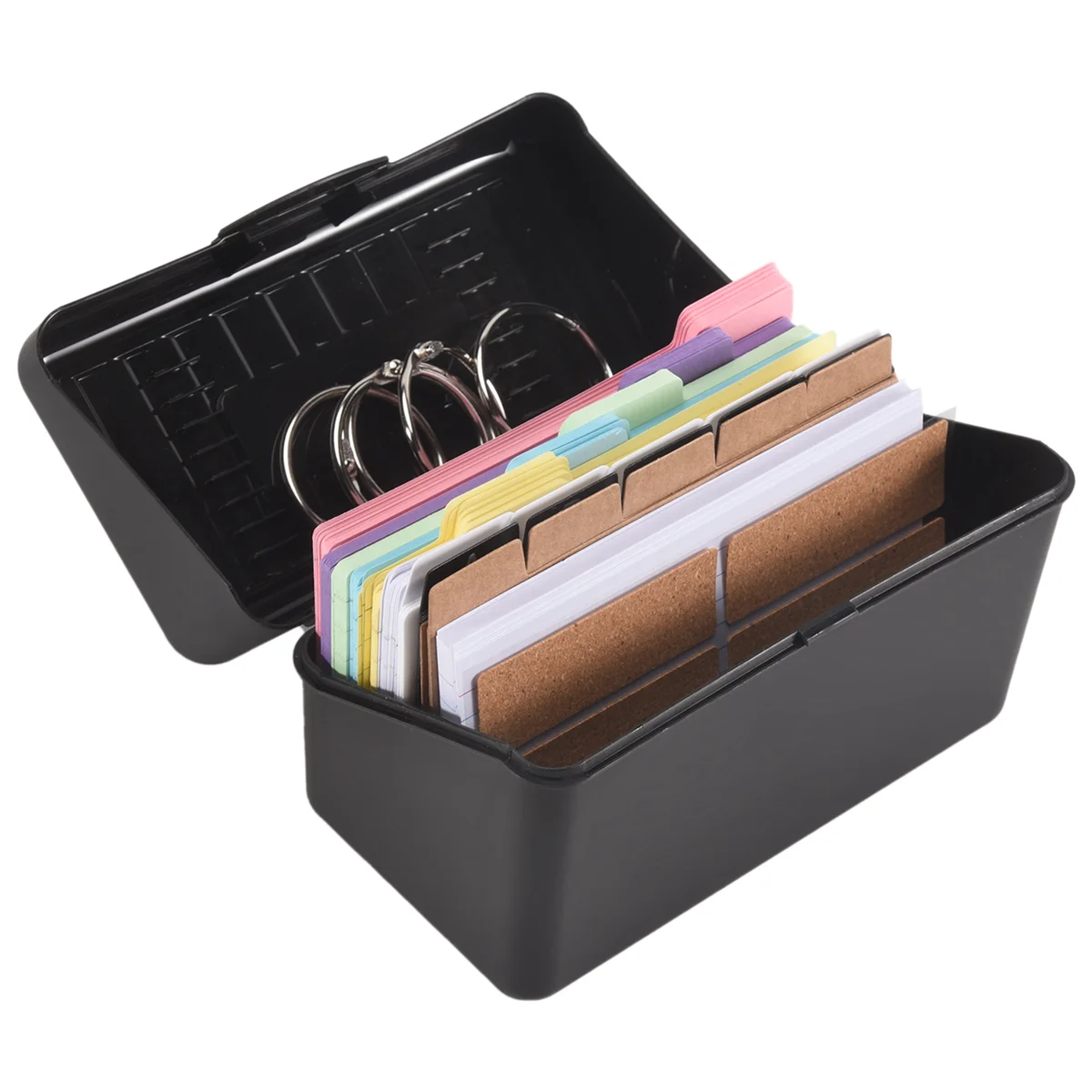

A99U Index Card Holder Set,Index Box with 230 Assorted Flashcards, Colourful Lined, 6 Rings and Stickers Perfect for School
