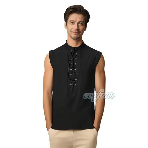 Vuxna män medeltida renässanskrigare riddardräkt mantel skjorta toppar ärmlös Cos Tabard överrock manlig tunika plusstorlek S-2XL 10 best sales medeltida tunika för män - №5