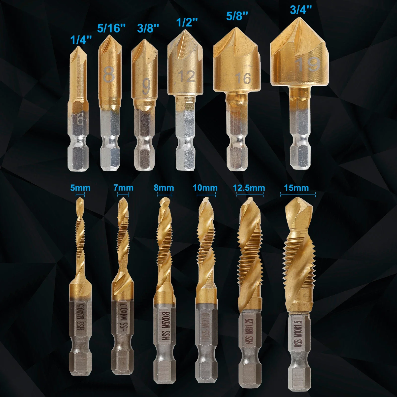 13Pcs Countersink Drill Bit Hex Shank Drill Bits  Drilling  Light Metal Aluminum Board Fiberboard Plywood Plastic Metal