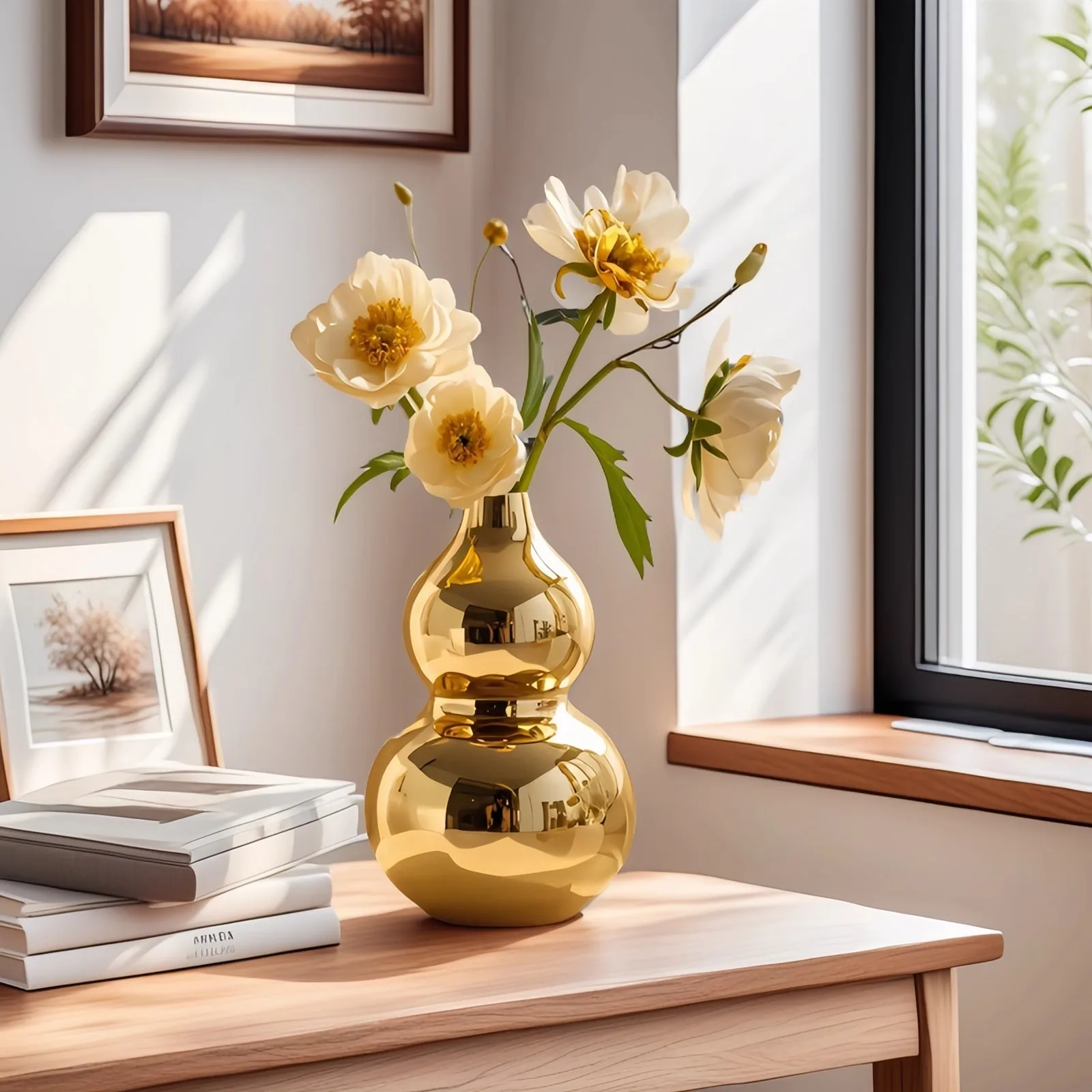 

Gold and silver gourd vases, dining tables, living room foyer decorations, ceramic decorations