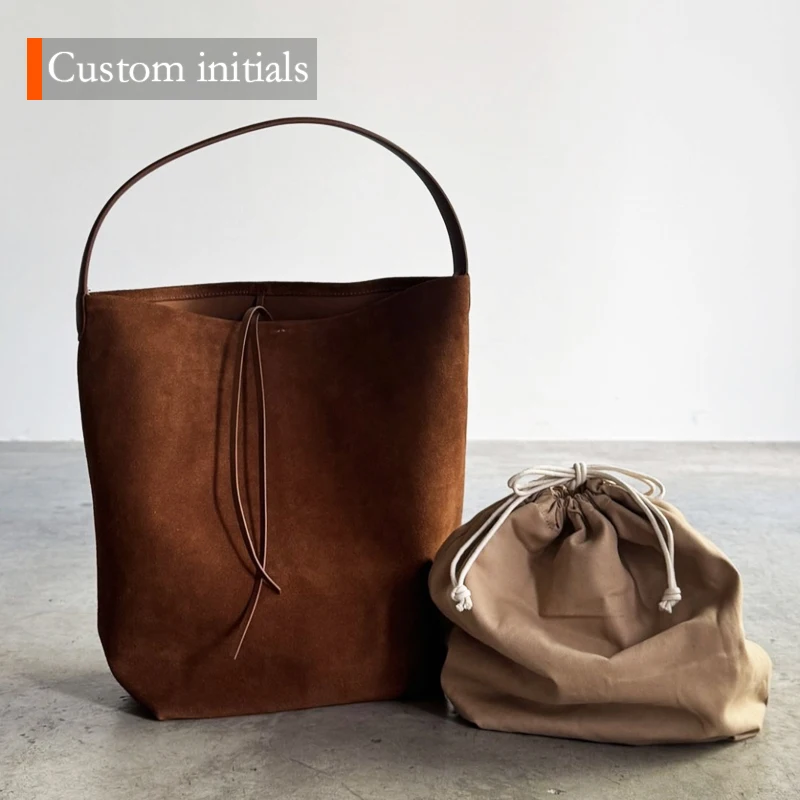 Custom Initials Genuine Leather Bucket Bags For Women Luxury Designer Handbags And Purses 2024 New In Cowhide Underarm Shoulder