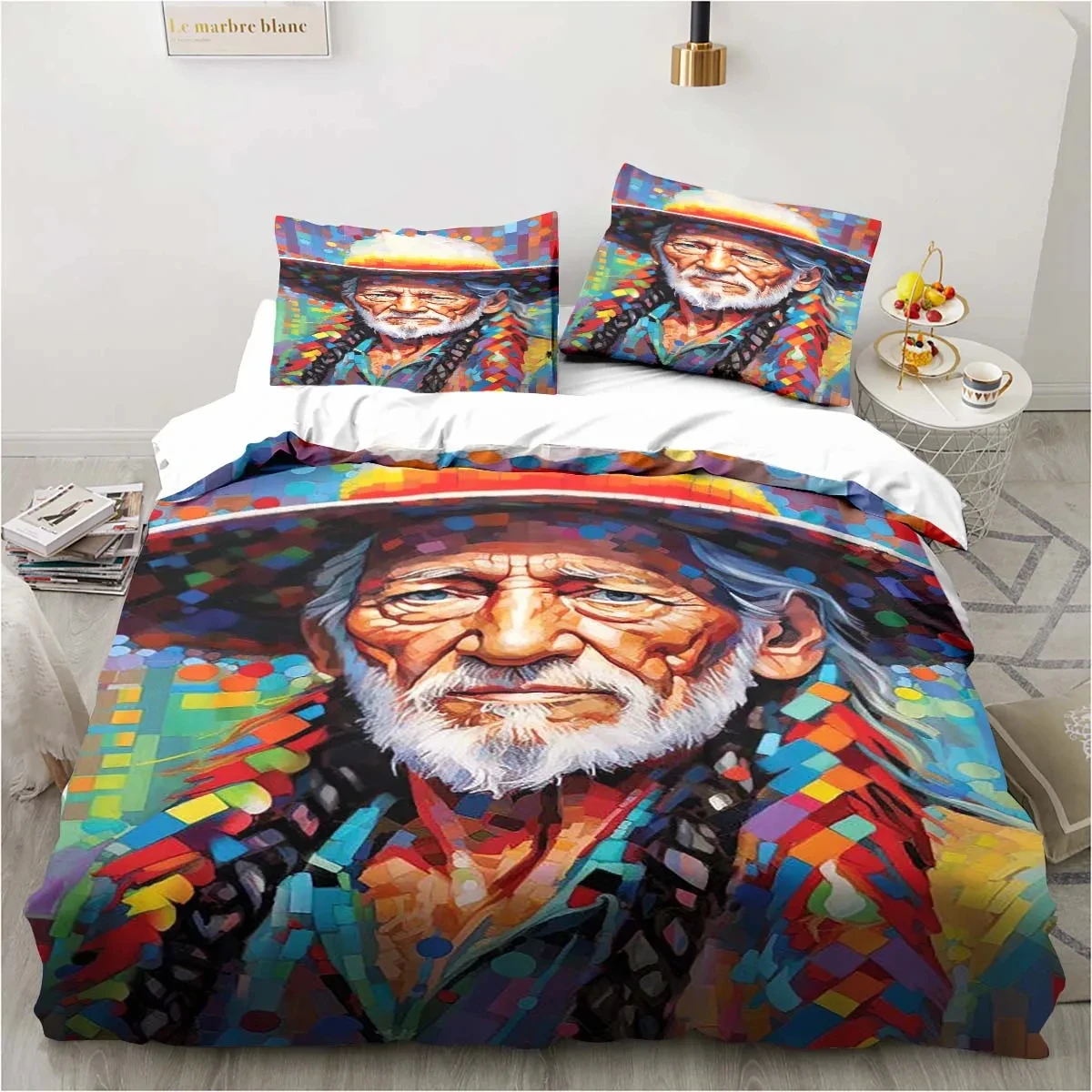 3D Print Willie-Nelson Bedding Set,Duvet Cover Comforter Bed Set Quilt Cover Pillowcase,King Queen Twin Size Boys Girls Adults