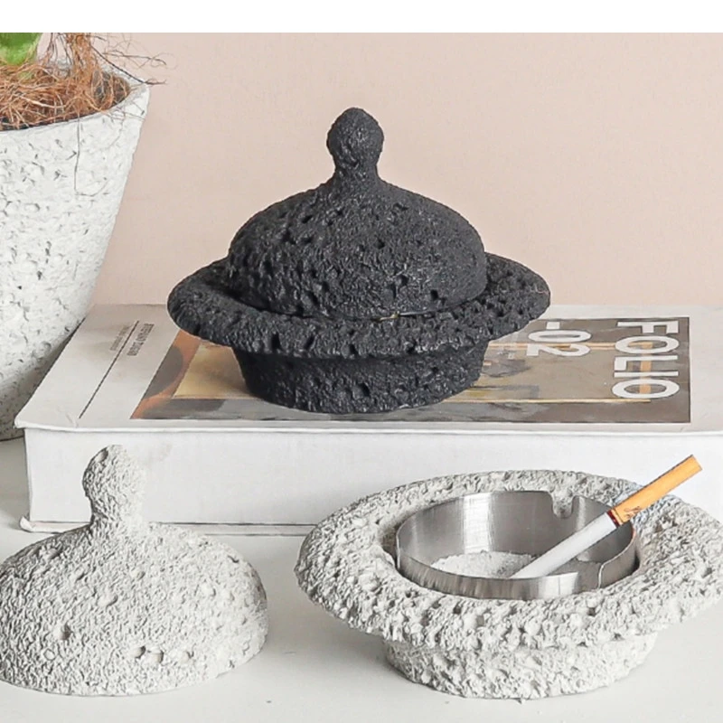 

Nordic Cement Ashtray Office Anti Fly Ash with Cover Cigar Living Room Decoration Artist Smoking Accessories