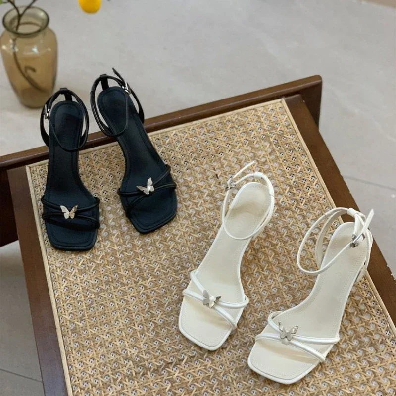 2024 sommer Band Ferse Sandalen Frauen Ferse Ankle Strap Fashion Square Toe Damen Kleid Sandalen frauen Schuhe Hochzeit Schuhe braut