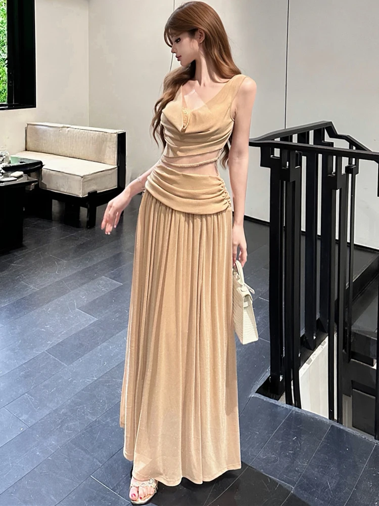 2026 Fashion Patchwork Hollow Out Sexy Long Dress Summer Elegant Ruffled Luxury Evening Dress Women Korean Vintage Festival Robe