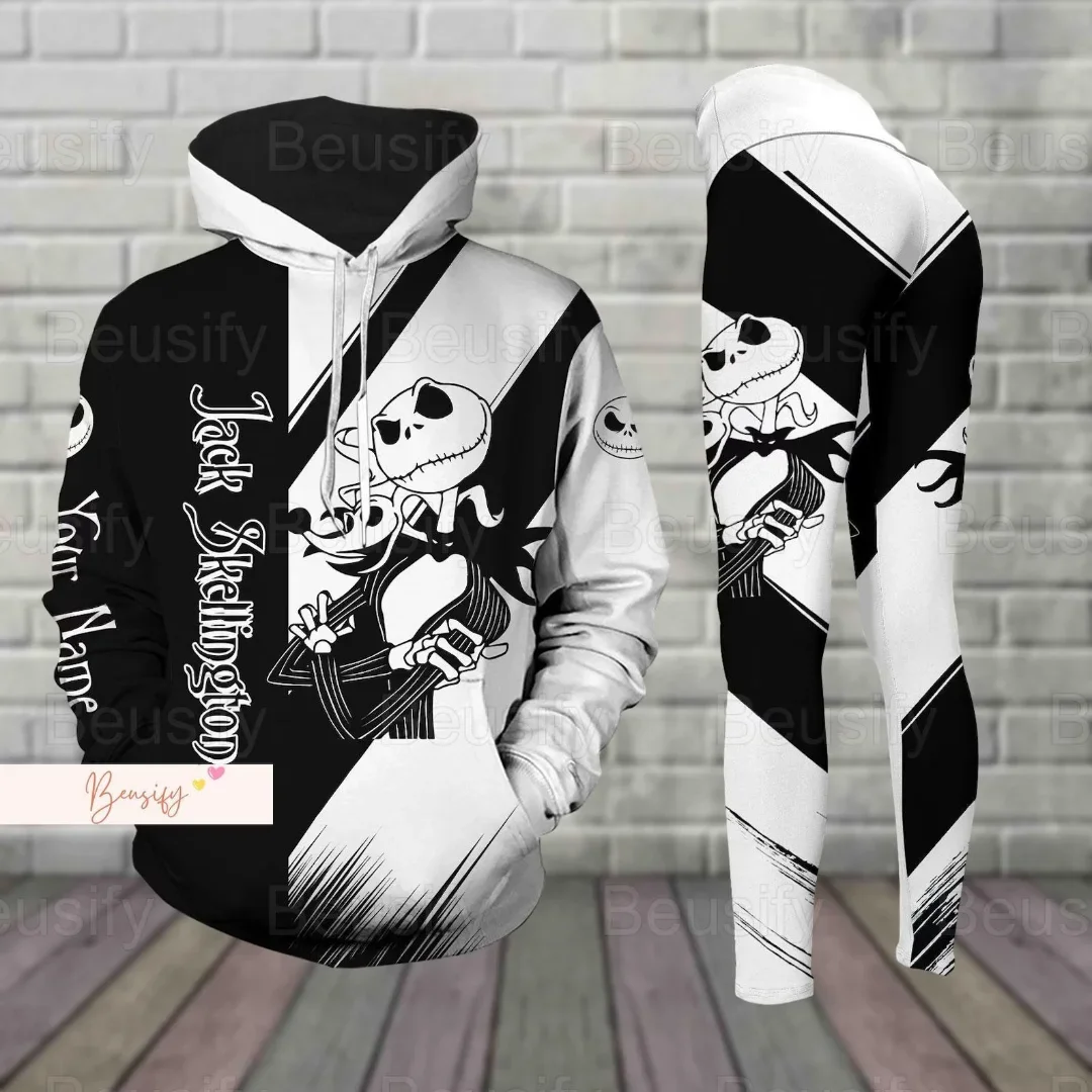 Disney Jack Skellington Combo Hoodie and Leggings Suit Women\'s Sally Hoodie Yoga Pants Sweatpants Fashion Tracksuit Set