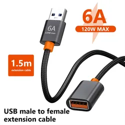 Cabo de Extensão USB para Laptop Inteligente, 6A, USB 3.0, 2.0, Mini Cabo de Velocidade Rápida, PC, TV, Xbox One, SSD, USB-HUB