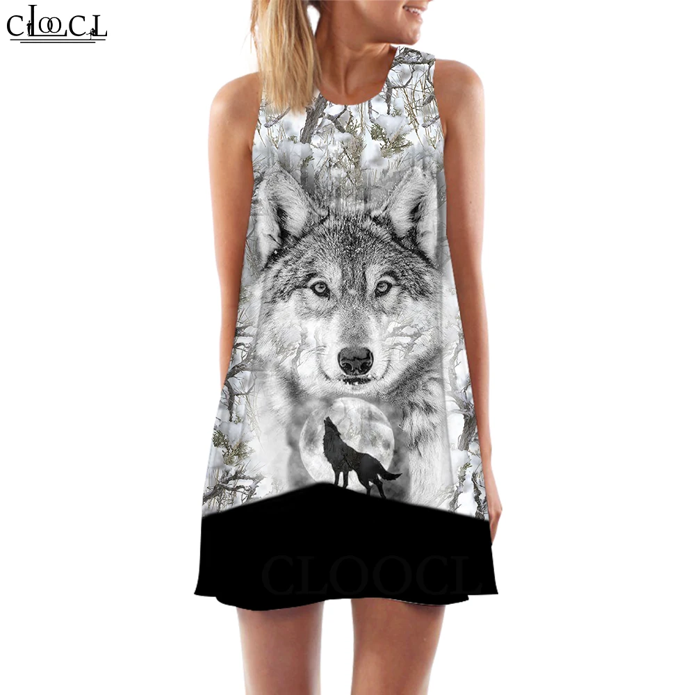 CLOOCL Women Tank Tops Dress Beautiful Animal Wolf 3D Printed Dress Short Vest Daughter Clothing Sleeveless Streetwear Dress