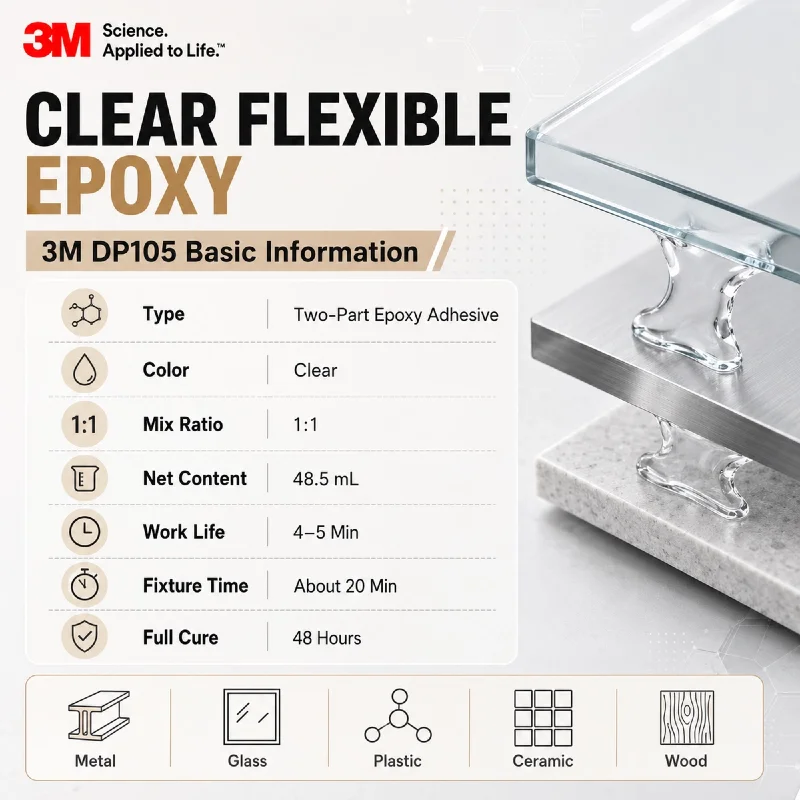 Original 3M DP105 Scotch-Weld Clear Epoxy Adhesive Flexible Fast Setting Structural Glue for Metal Glass Plastic 48.5ml