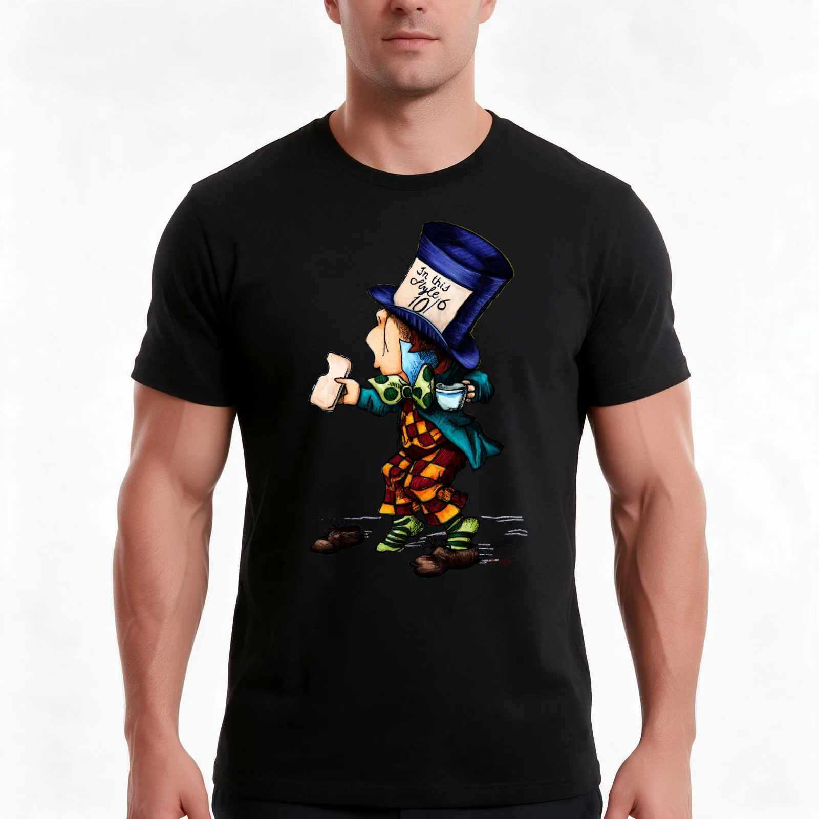 Vintage mad hatter with bright colors, Alices adventures in wonderland T-Shirt, Summer Casual Cotton Tee, Vintage Graphic Print