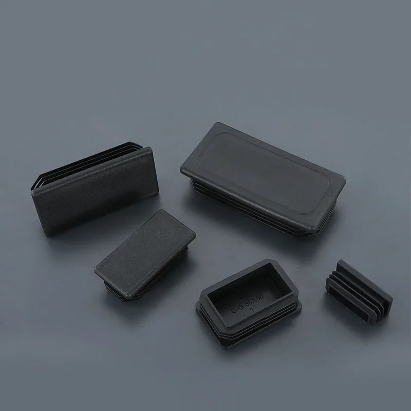Black Plastic Blanking End Caps Rectangular Pipe Tube Cap Insert Plugs Bung Furniture Tables Chairs Foot Pads Protectors