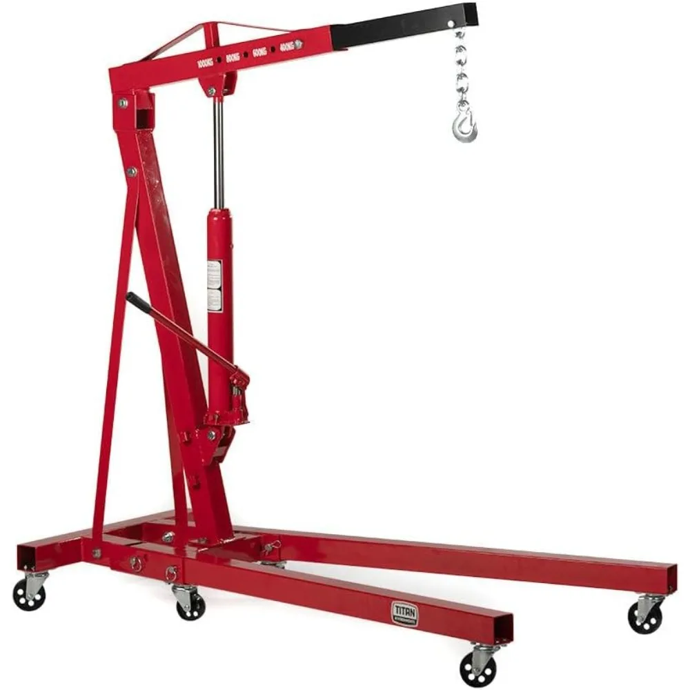 1 Ton Hydraulic Engine Hoist, Cherry Picker Engine Hoist with 360° Caster Wheels, Engine Lift with 2,000 LB Capacity