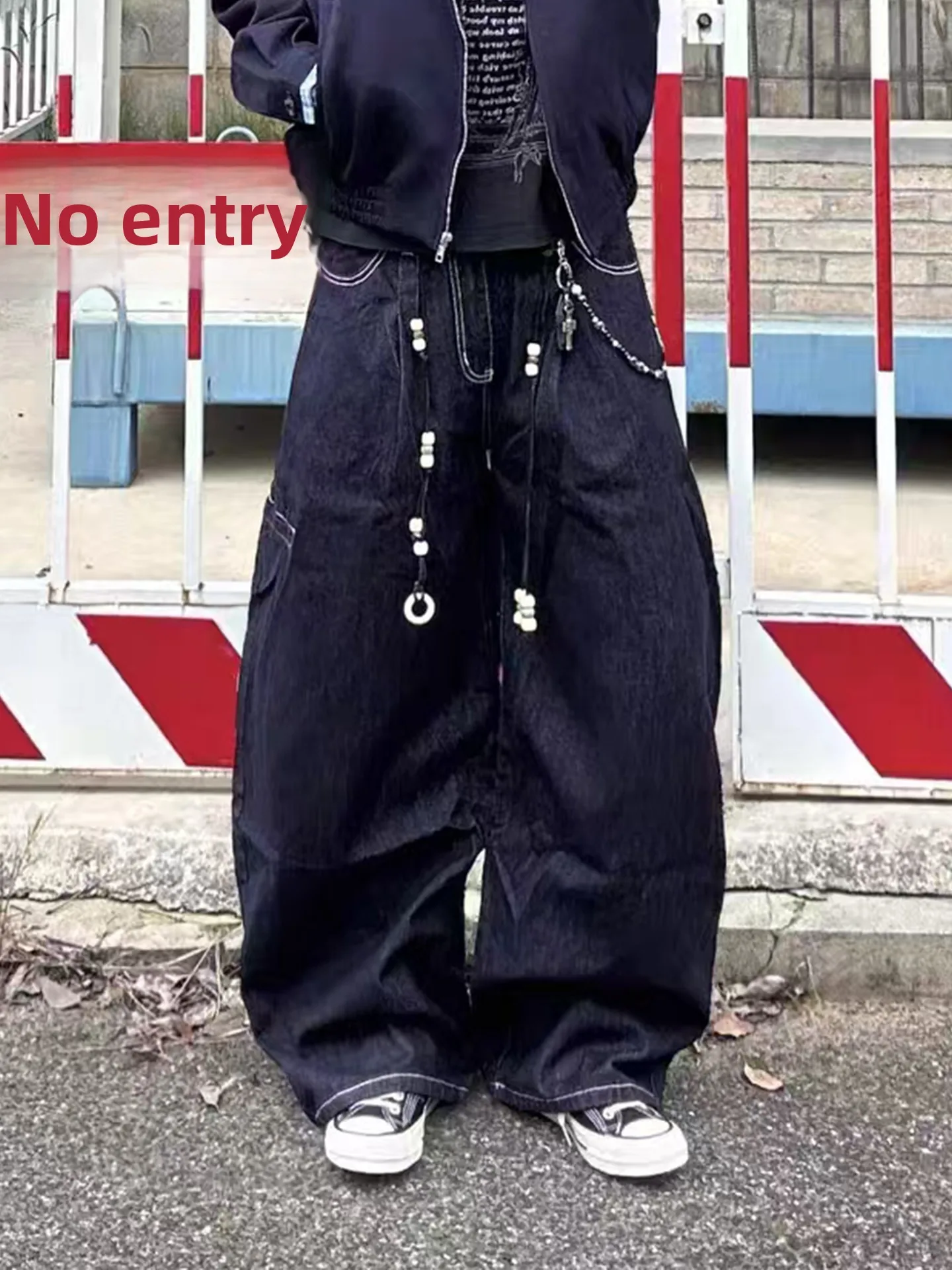 

Темно-синие мужские джинсовые джинсы с веревкой из бисера в американском стиле в стиле ретро, рабочая одежда, брюки с изогнутым ножем, повседневная свободная посадка