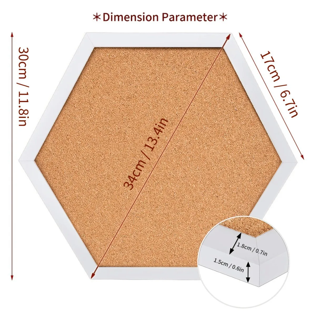 White Wood Frame Cork Board Equilateral Hexagon Pin Boards Decorative Postcard Wall Bulletin Board Innovative Message Boards