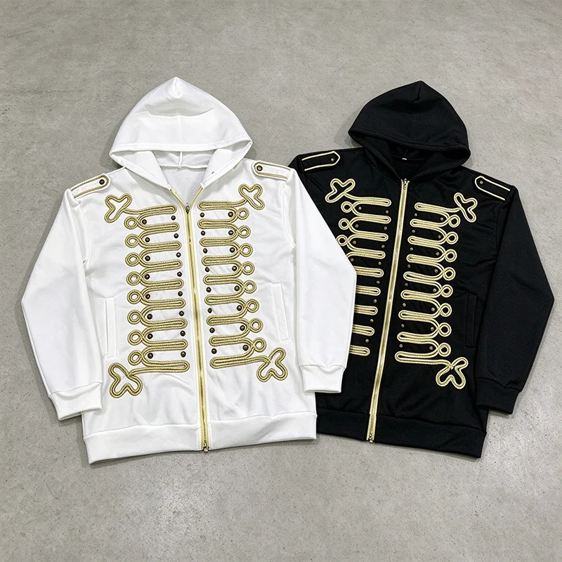 Autumn New Women's Military Gold Knitted Embroidered Zipper Hoodie Fashion Trend Versatile Street Wear Sportswear