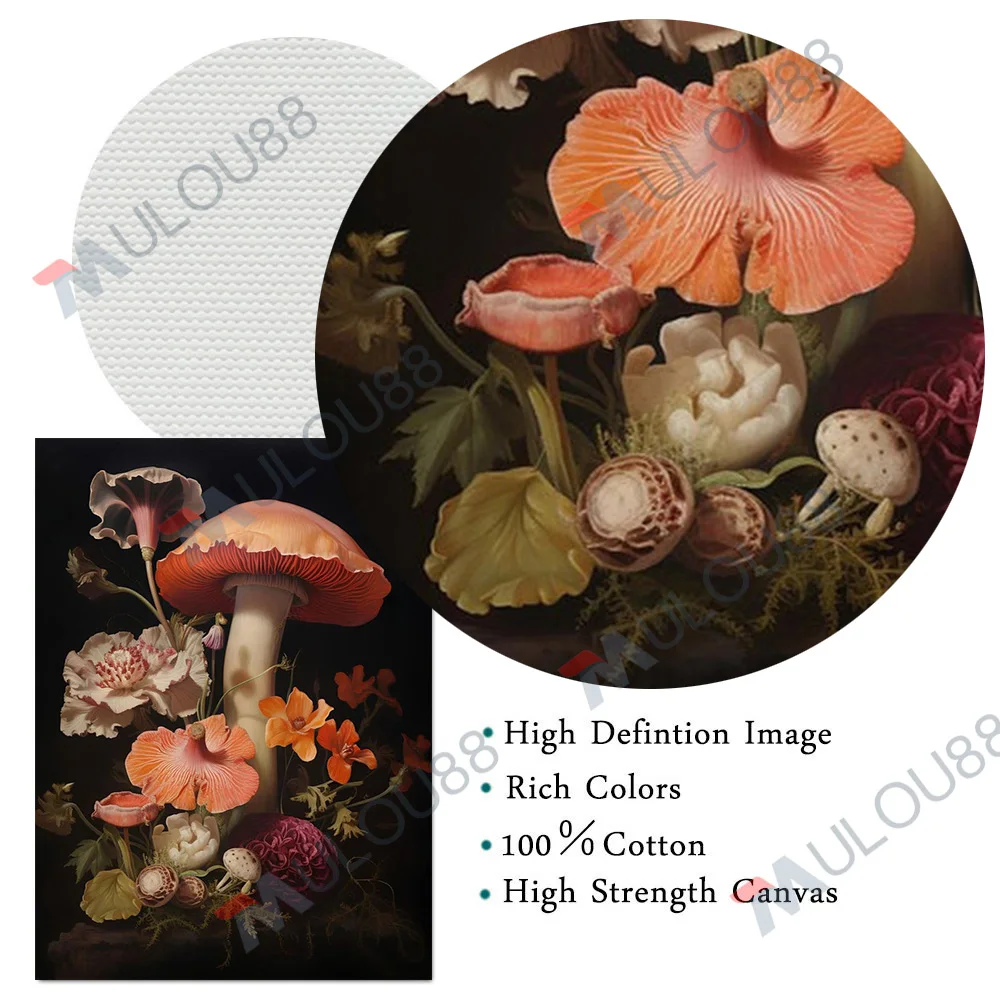 مشرق مخدر الفطر النباتات خمر الرسم على لوحات القماش الجدارية الغابات الفطريات الخيال ملصق فني طباعة ديكور المنزل غير المؤطرة