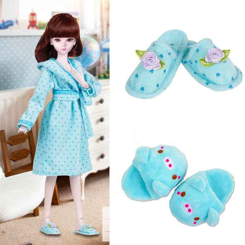 Kawaii Girl Home Plush Slippers Bjd Doll Shoes for Dolls 7cm Foot Toy Accessories