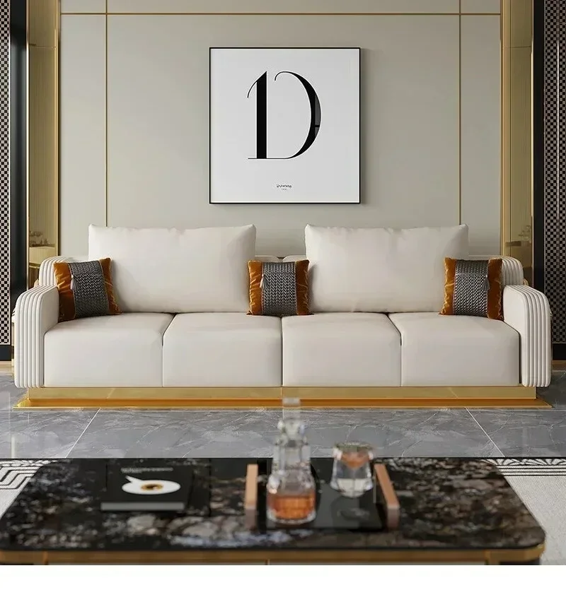Modern Luxury Leather with Wooden Sofa Set, Fashion 2/3/4 Seater Leather Couch for Living Room Accept Customzied Color