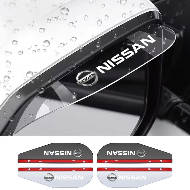 2Pcs Car Logo Rearview Mirror Rain Eyebrow Stickers For Nissan Nismo Qashqai Juke Tiida X-trail 350Z Rogue Murano Sunny Altima